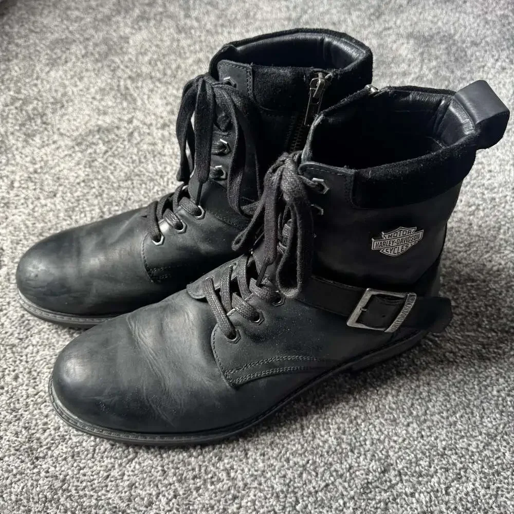 Harley Davidson D93576 Black Leather Motorcycle Engineer Boots Men’s 10.5